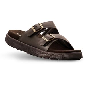 Gravity Defyer Mens Brown Leather Dual Buckle Heston Slide Comfort Sandals